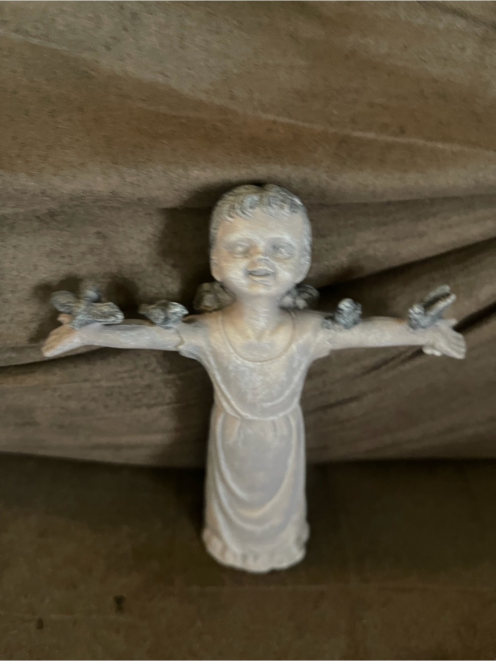 Mini  Stone-Look Girl with Birds Home Accent Statue